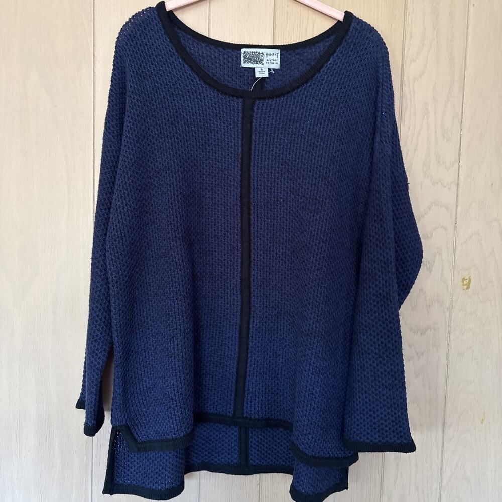 Habitat Clothes To Live In Blue Cotton Knit Sweater Sz S High Low Hem